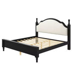 Cama de plataforma ModernLuxe tamaño Queen/King con cabecero curvo tapizado, estructura de cama de madera de pino, no necesita somier