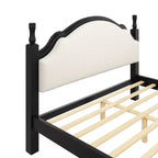 Cama de plataforma ModernLuxe tamaño Queen/King con cabecero curvo tapizado, estructura de cama de madera de pino, no necesita somier
