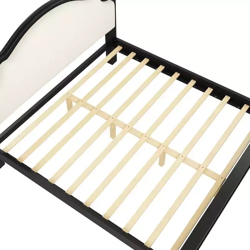 Cama de plataforma ModernLuxe tamaño Queen/King con cabecero curvo tapizado, estructura de cama de madera de pino, no necesita somier