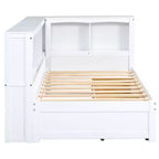 Cama nido individual FAMYYT con 2 cajones de almacenamiento, gabinetes de almacenamiento y puertos USB, fácil montaje, blanca