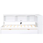 Cama nido individual FAMYYT con 2 cajones de almacenamiento, gabinetes de almacenamiento y puertos USB, fácil montaje, blanca