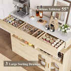 Mueble de café de madera, almacenamiento de cocina con 3 cajones y estante ajustable, aparador para comedor