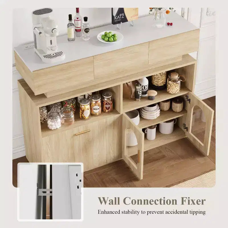 Mueble de café de madera, almacenamiento de cocina con 3 cajones y estante ajustable, aparador para comedor