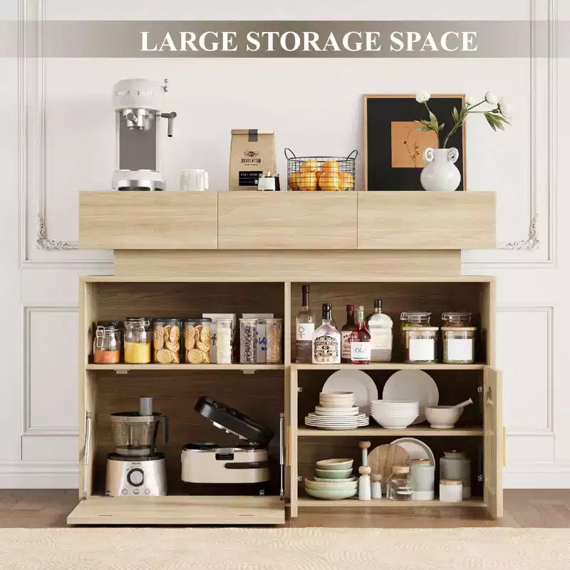 Mueble de café de madera, almacenamiento de cocina con 3 cajones y estante ajustable, aparador para comedor