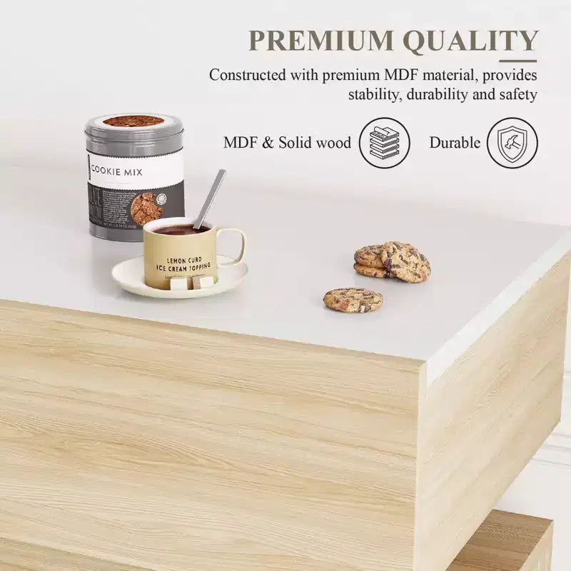 Mueble de café de madera, almacenamiento de cocina con 3 cajones y estante ajustable, aparador para comedor