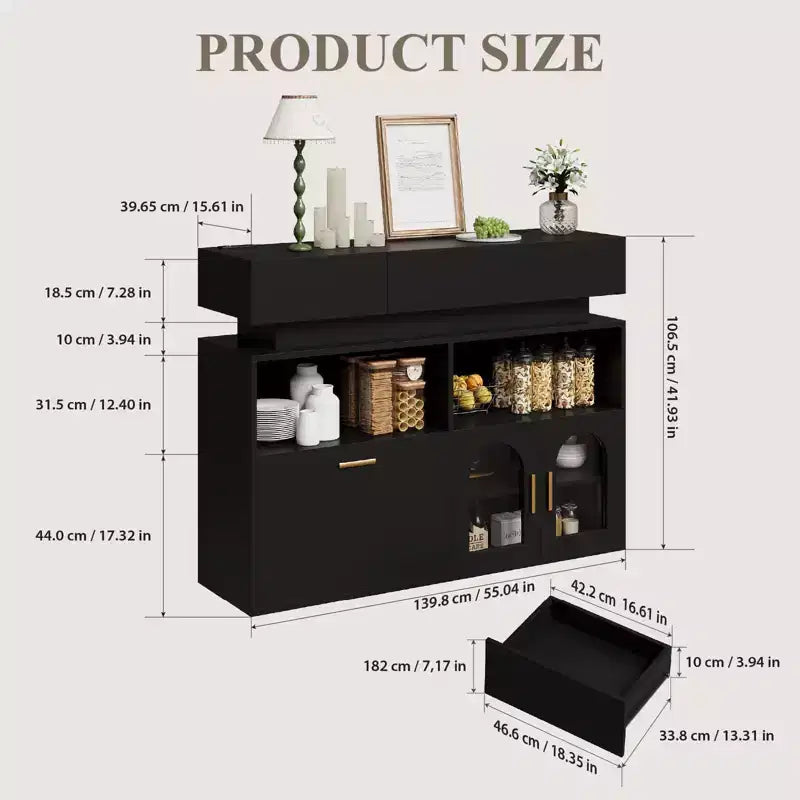Mueble de café de madera, almacenamiento de cocina con 3 cajones y estante ajustable, aparador para comedor