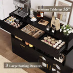 Mueble de café de madera, almacenamiento de cocina con 3 cajones y estante ajustable, aparador para comedor