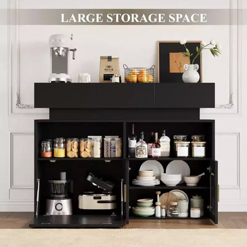 Mueble de café de madera, almacenamiento de cocina con 3 cajones y estante ajustable, aparador para comedor