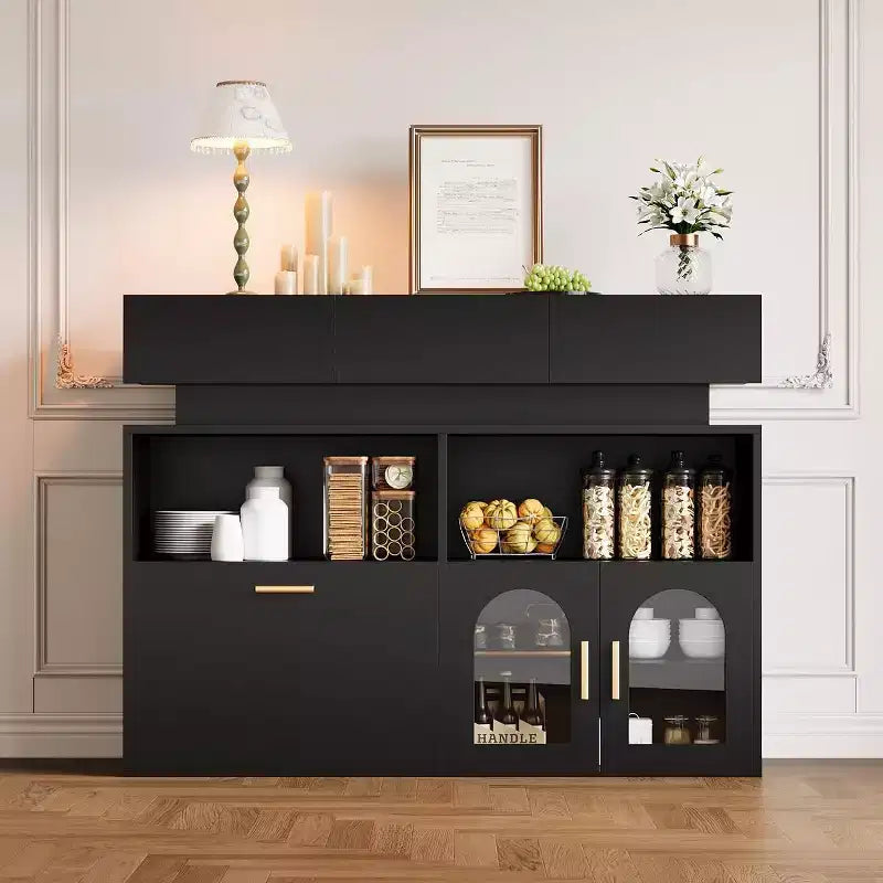 Mueble de café de madera, almacenamiento de cocina con 3 cajones y estante ajustable, aparador para comedor