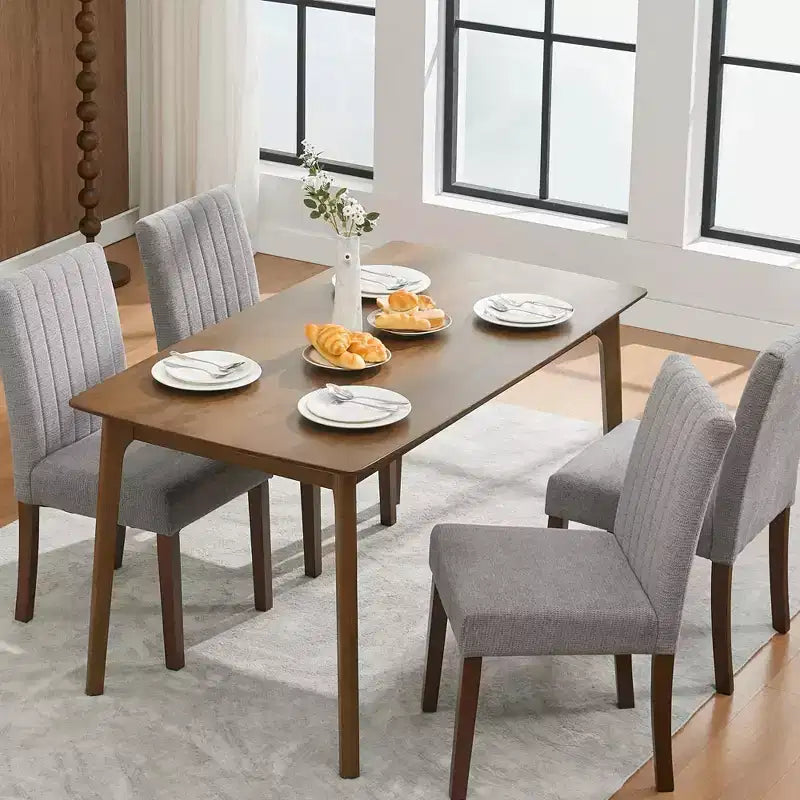 Juego de 2 sillas de comedor Parsons tapizadas en lino, respaldo alto y asiento acolchado cómodo con patas de madera resistentes para el hogar y la cafetería