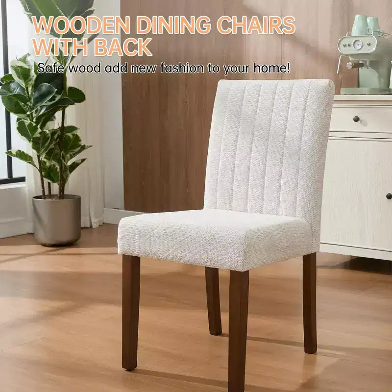 Juego de 2 sillas de comedor Parsons tapizadas en lino, respaldo alto y asiento acolchado cómodo con patas de madera resistentes para el hogar y la cafetería