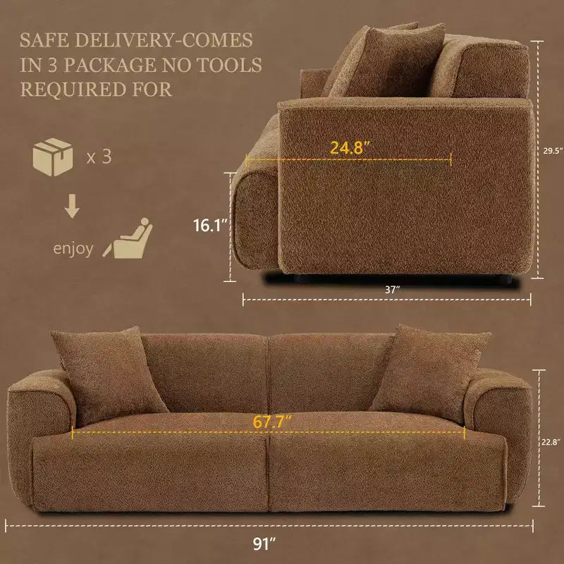 Sofá moderno 91, sofá de nube de peluche con asiento profundo y cómodo, sofá tapizado de boucle de 3 plazas, sofá grande para sala de estar, dormitorio