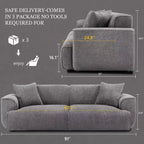 Sofá moderno 91, sofá de nube de peluche con asiento profundo y cómodo, sofá tapizado de boucle de 3 plazas, sofá grande para sala de estar, dormitorio