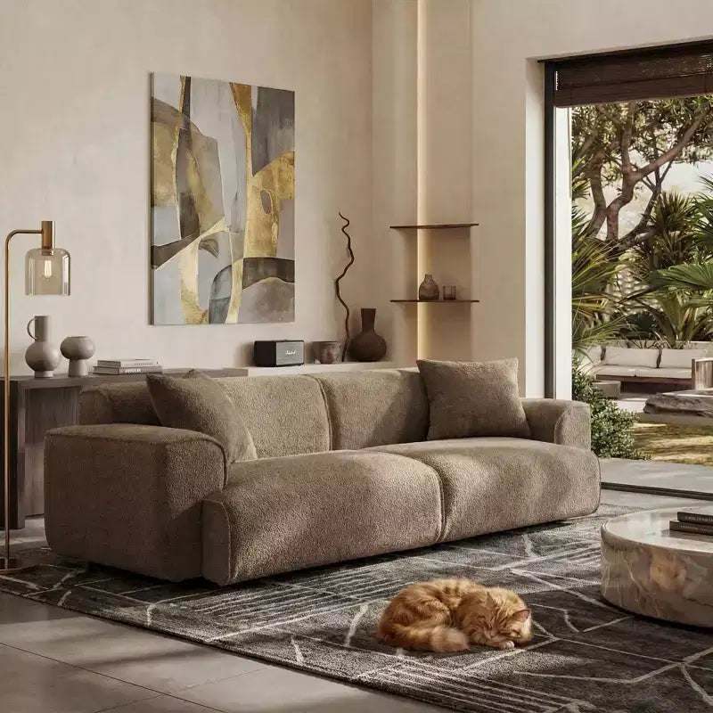 Sofá moderno 91, sofá de nube de peluche con asiento profundo y cómodo, sofá tapizado de boucle de 3 plazas, sofá grande para sala de estar, dormitorio