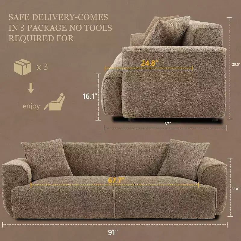 Sofá moderno 91, sofá de nube de peluche con asiento profundo y cómodo, sofá tapizado de boucle de 3 plazas, sofá grande para sala de estar, dormitorio