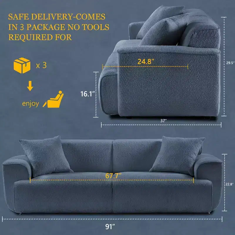 Sofá moderno 91, sofá de nube de peluche con asiento profundo y cómodo, sofá tapizado de boucle de 3 plazas, sofá grande para sala de estar, dormitorio