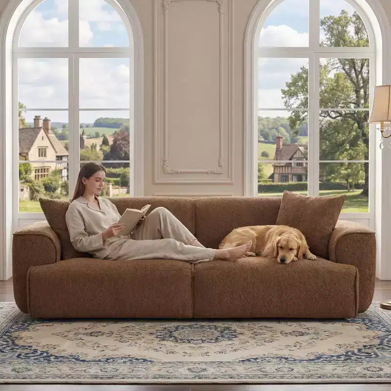 Sofá moderno 91, sofá de nube de peluche con asiento profundo y cómodo, sofá tapizado de boucle de 3 plazas, sofá grande para sala de estar, dormitorio