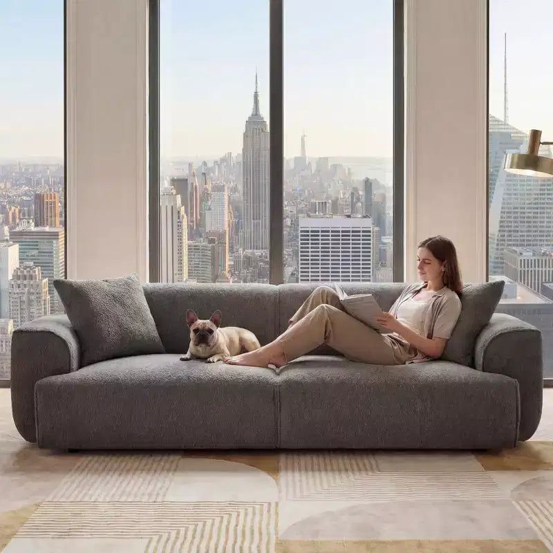 Sofá moderno 91, sofá de nube de peluche con asiento profundo y cómodo, sofá tapizado de boucle de 3 plazas, sofá grande para sala de estar, dormitorio