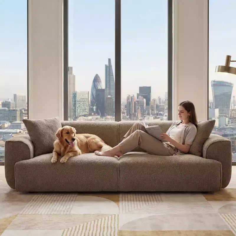 Sofá moderno 91, sofá de nube de peluche con asiento profundo y cómodo, sofá tapizado de boucle de 3 plazas, sofá grande para sala de estar, dormitorio
