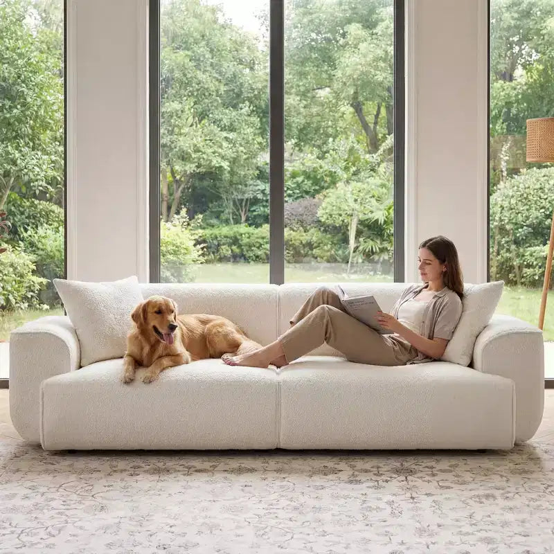 Sofá moderno 91, sofá de nube de peluche con asiento profundo y cómodo, sofá tapizado de boucle de 3 plazas, sofá grande para sala de estar, dormitorio