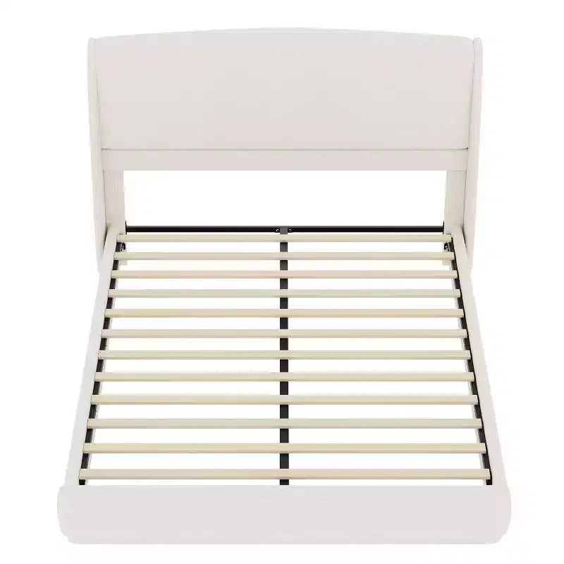 Estructura de Cama de Plataforma Tapizada Queen con Cabecero Acolchado con Alas, Cama de Perfil Bajo - ModernLuxe