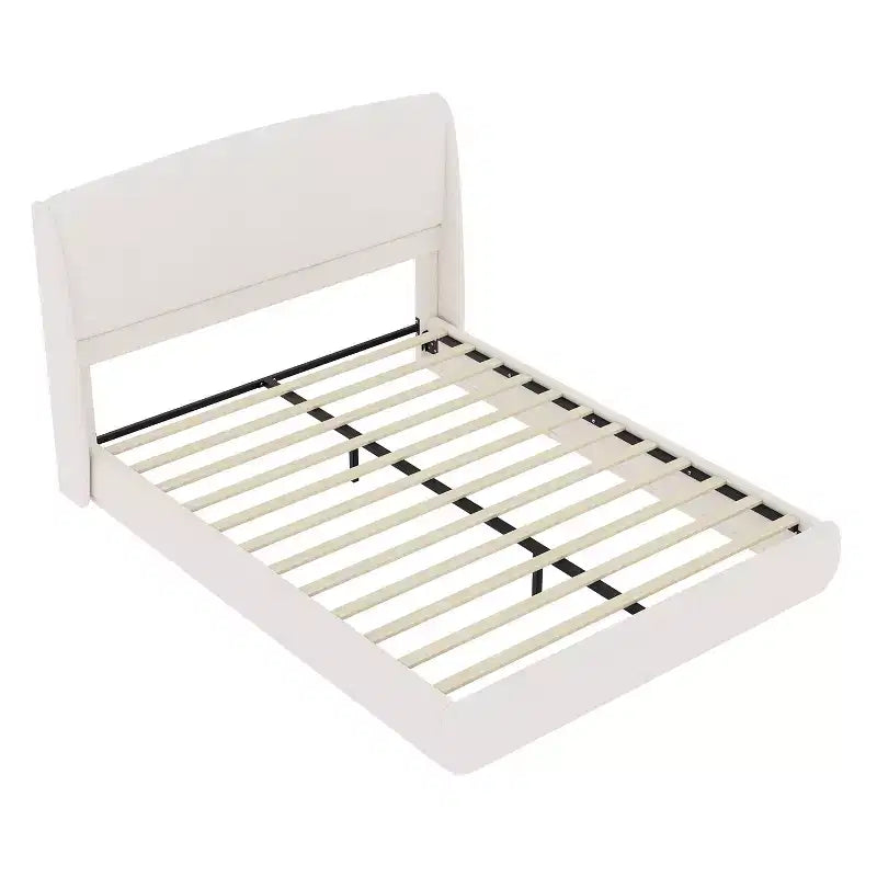 Estructura de Cama de Plataforma Tapizada Queen con Cabecero Acolchado con Alas, Cama de Perfil Bajo - ModernLuxe