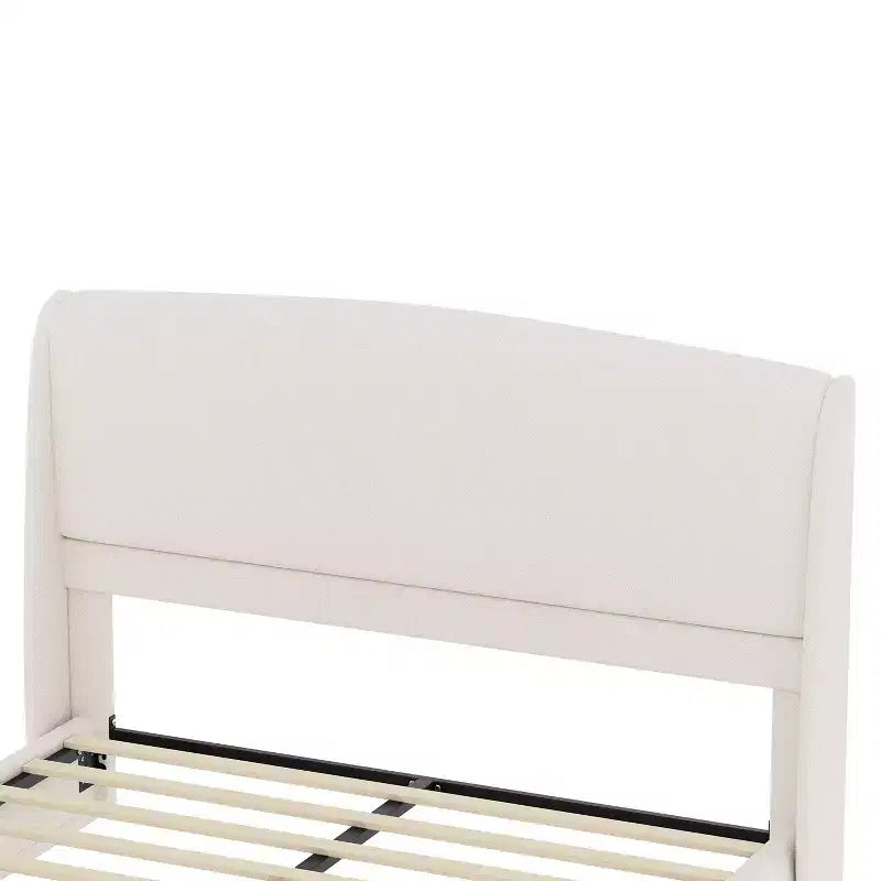 Estructura de Cama de Plataforma Tapizada Queen con Cabecero Acolchado con Alas, Cama de Perfil Bajo - ModernLuxe