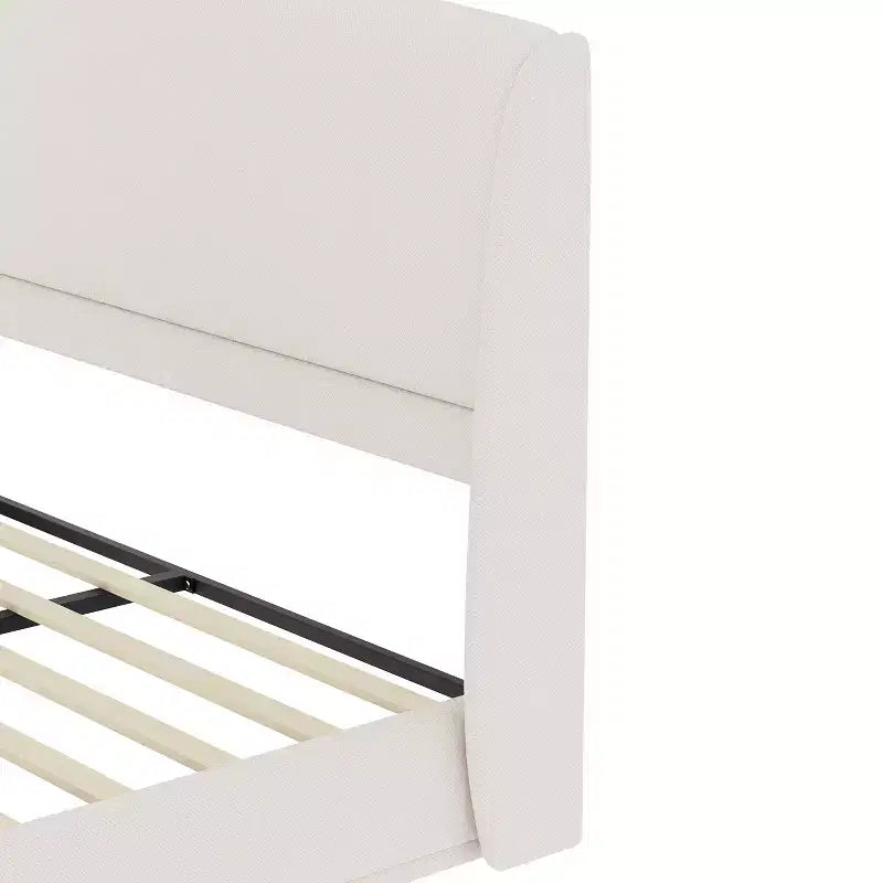 Estructura de Cama de Plataforma Tapizada Queen con Cabecero Acolchado con Alas, Cama de Perfil Bajo - ModernLuxe