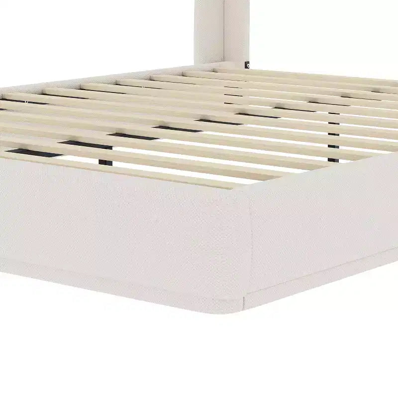 Estructura de Cama de Plataforma Tapizada Queen con Cabecero Acolchado con Alas, Cama de Perfil Bajo - ModernLuxe