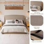 Estructura de Cama de Plataforma Tapizada Queen con Cabecero Acolchado con Alas, Cama de Perfil Bajo - ModernLuxe