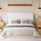 Estructura de Cama de Plataforma Tapizada Queen con Cabecero Acolchado con Alas, Cama de Perfil Bajo - ModernLuxe