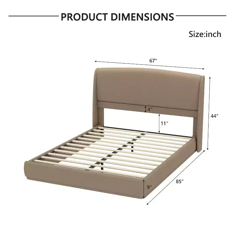 Estructura de Cama de Plataforma Tapizada Queen con Cabecero Acolchado con Alas, Cama de Perfil Bajo - ModernLuxe