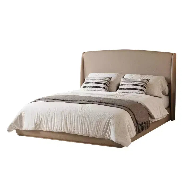 Estructura de Cama de Plataforma Tapizada Queen con Cabecero Acolchado con Alas, Cama de Perfil Bajo - ModernLuxe