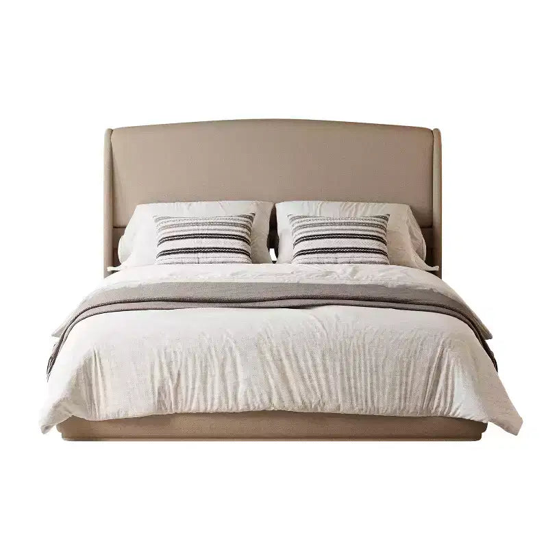 Estructura de Cama de Plataforma Tapizada Queen con Cabecero Acolchado con Alas, Cama de Perfil Bajo - ModernLuxe