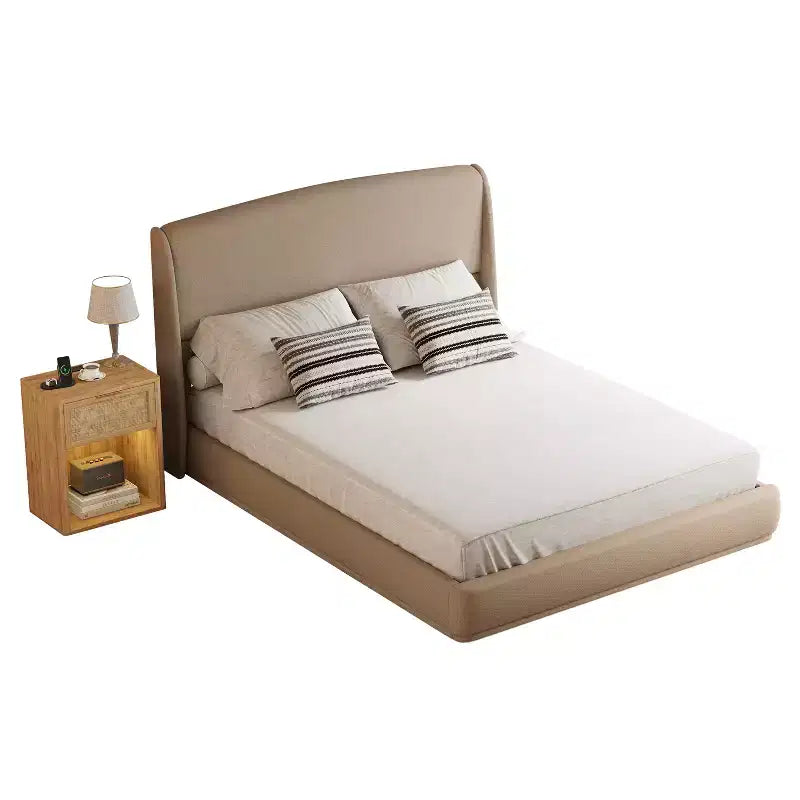Estructura de Cama de Plataforma Tapizada Queen con Cabecero Acolchado con Alas, Cama de Perfil Bajo - ModernLuxe