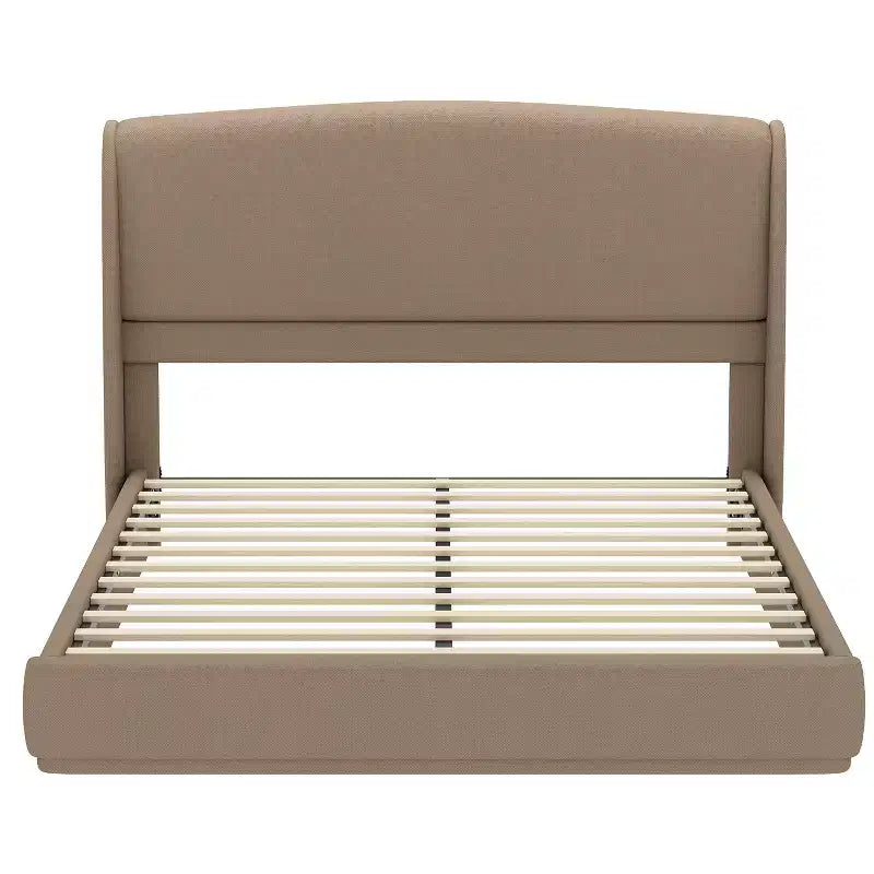 Estructura de Cama de Plataforma Tapizada Queen con Cabecero Acolchado con Alas, Cama de Perfil Bajo - ModernLuxe