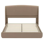 Estructura de Cama de Plataforma Tapizada Queen con Cabecero Acolchado con Alas, Cama de Perfil Bajo - ModernLuxe