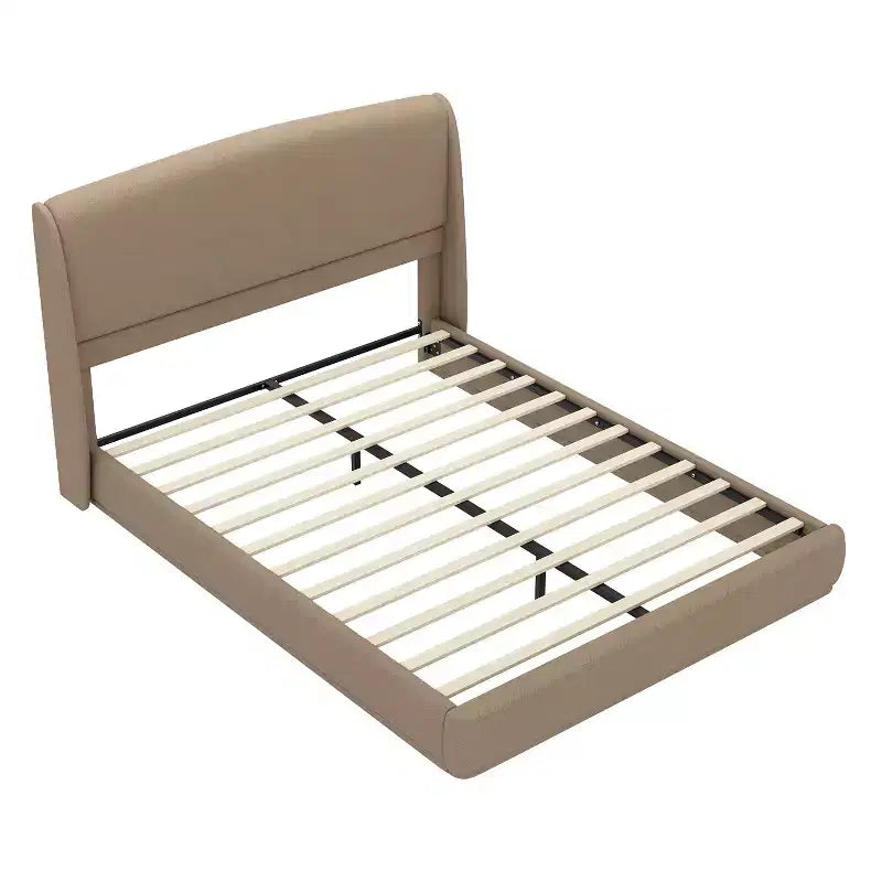 Estructura de Cama de Plataforma Tapizada Queen con Cabecero Acolchado con Alas, Cama de Perfil Bajo - ModernLuxe