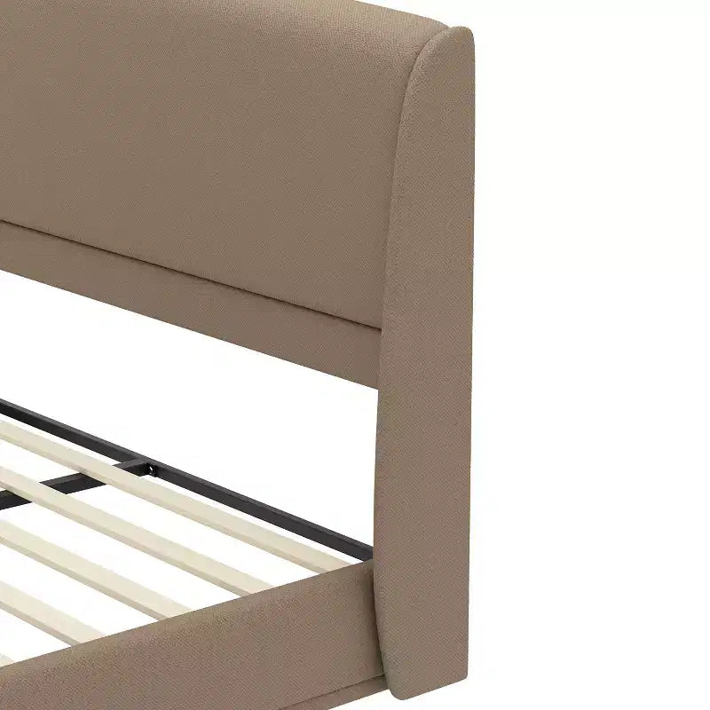 Estructura de Cama de Plataforma Tapizada Queen con Cabecero Acolchado con Alas, Cama de Perfil Bajo - ModernLuxe