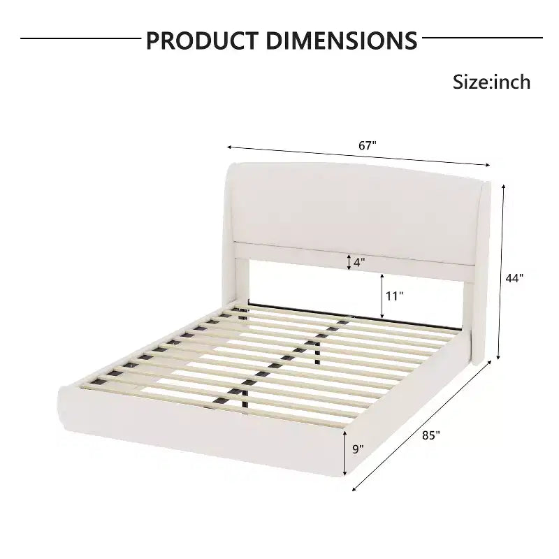 Estructura de Cama de Plataforma Tapizada Queen con Cabecero Acolchado con Alas, Cama de Perfil Bajo - ModernLuxe