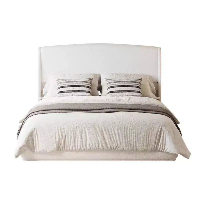 Estructura de Cama de Plataforma Tapizada Queen con Cabecero Acolchado con Alas, Cama de Perfil Bajo - ModernLuxe