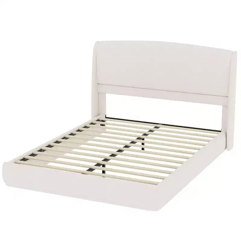 Estructura de Cama de Plataforma Tapizada Queen con Cabecero Acolchado con Alas, Cama de Perfil Bajo - ModernLuxe