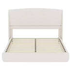 Estructura de Cama de Plataforma Tapizada Queen con Cabecero Acolchado con Alas, Cama de Perfil Bajo - ModernLuxe