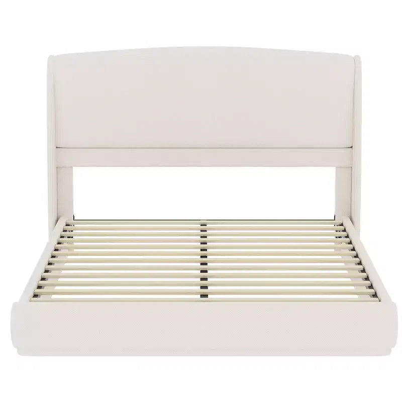 Estructura de Cama de Plataforma Tapizada Queen con Cabecero Acolchado con Alas, Cama de Perfil Bajo - ModernLuxe