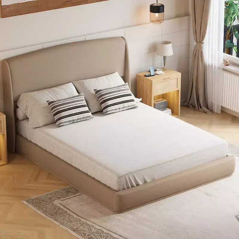 Estructura de Cama de Plataforma Tapizada Queen con Cabecero Acolchado con Alas, Cama de Perfil Bajo - ModernLuxe