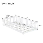 Cama de suelo doble Sailvan con valla y puerta, marco de cama de madera maciza para niños pequeños