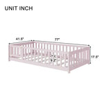 Cama de suelo doble Sailvan con valla y puerta, marco de cama de madera maciza para niños pequeños