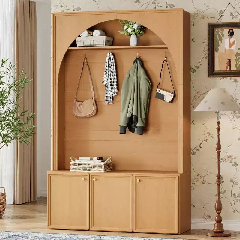 Organizador de recibidor todo en uno con perchero y banco zapatero con ganchos y estantes ajustables - ModernLuxe