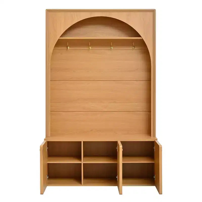 Organizador de recibidor todo en uno con perchero y banco zapatero con ganchos y estantes ajustables - ModernLuxe