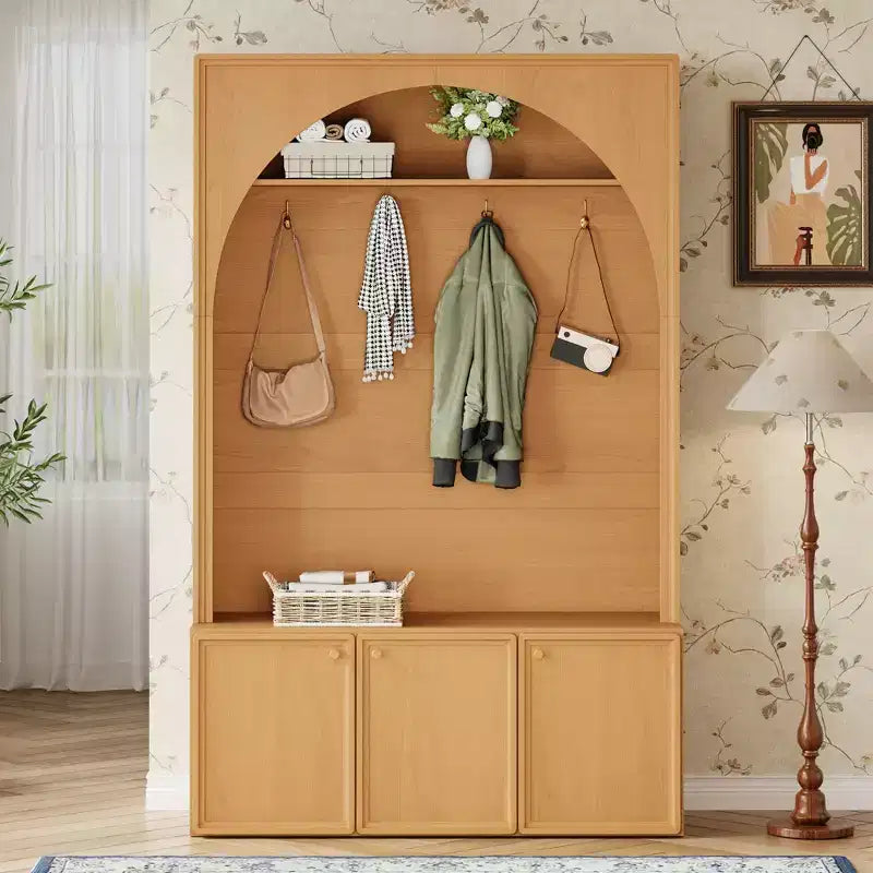 Organizador de recibidor todo en uno con perchero y banco zapatero con ganchos y estantes ajustables - ModernLuxe